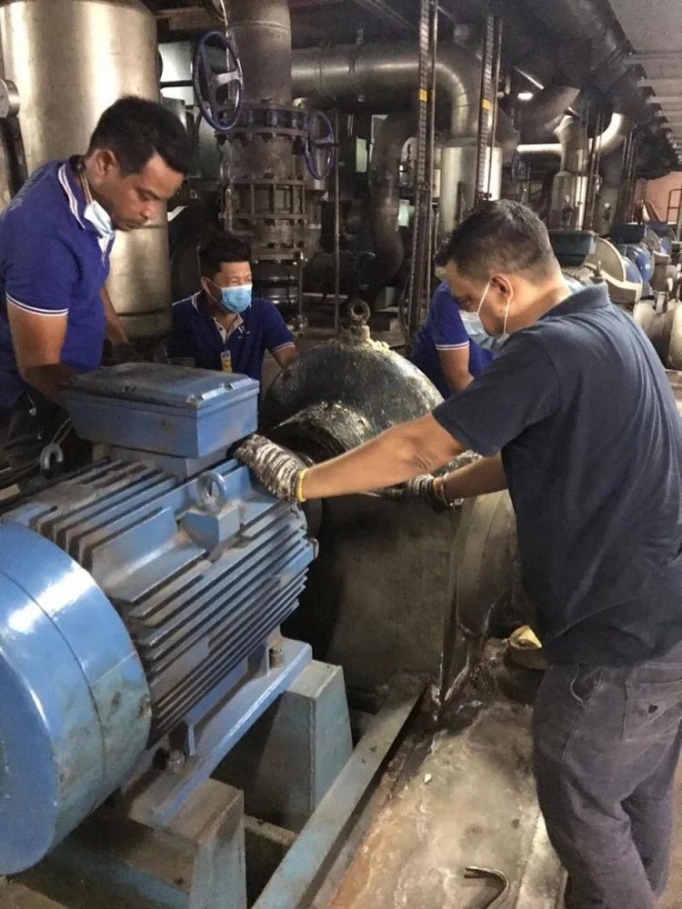 Electric motor dismantled for repair in the Root Pumps workshop